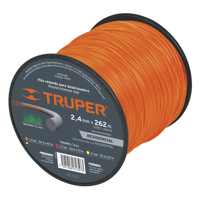HTR3-95 Hilo redondo para desbrozadora, carrete, 262 m , 2.4 mm TRUPER | DIHERESA HTR3-95 Hilo redondo para desbrozadora, carrete, 262 m , 2.4 mm TRUPER | DIHERESA