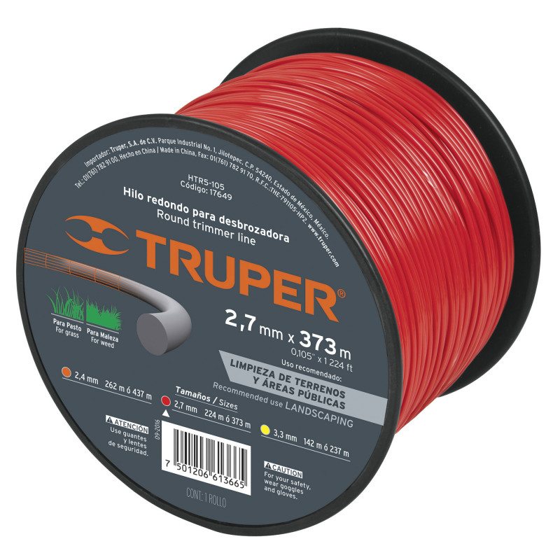 HTR5-105 Hilo redondo para desbrozadora, carrete, 373 m, 2.7 mm TRUPER | DIHERESA