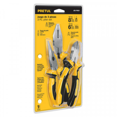 JGO-PIN3X Juego de pinzas, 3 piezas, mango comfort grip, Pretul TRUPER | DIHERESA