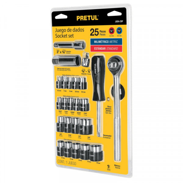 JUDA-29P Juego de dados, cuadro 1/4 y 3/8', 29 piezas, Pretul TRUPER | DIHERESA