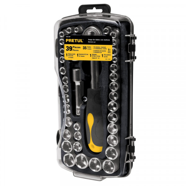 JUDA-38P Juego de dados, cuadro 1/4 y 3/8', 39 piezas, Pretul TRUPER | DIHERESA