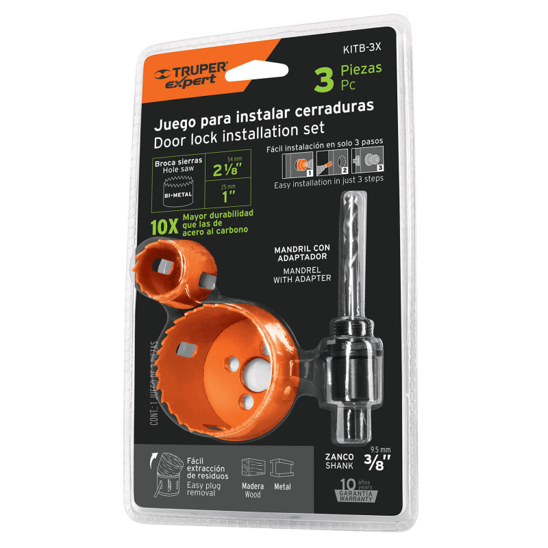 KITB-3X TRUPER Juego para instalar cerraduras,  3 piezas | DIHERESA