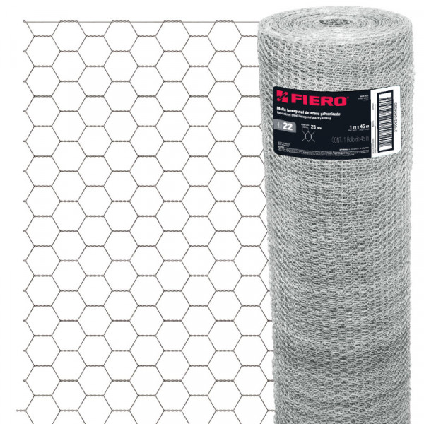 MAHE-2510 Malla de acero galvanizado, hexagonal, 25 mm x 1.00 m TRUPER | DIHERESA