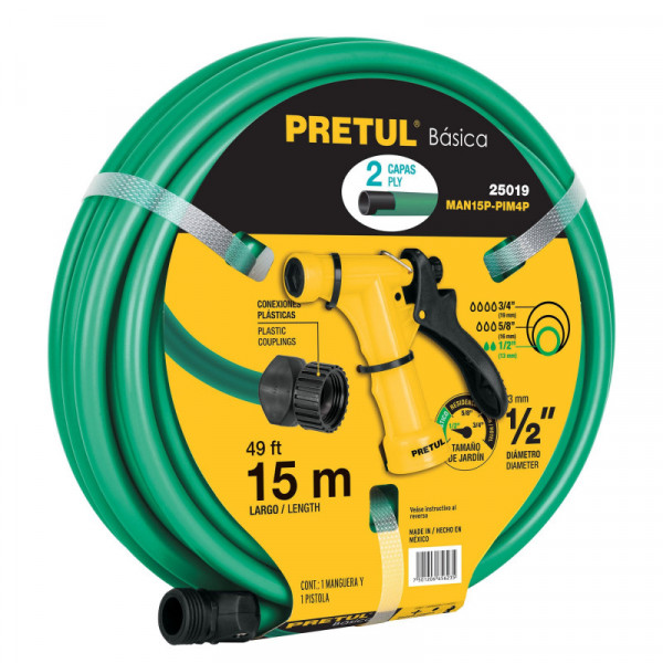 MAN15P-PIM4P Combo de manguera MAN-15X1/2P y pistola PIM-4P, 15 m, Pretul TRUPER | DIHERESA