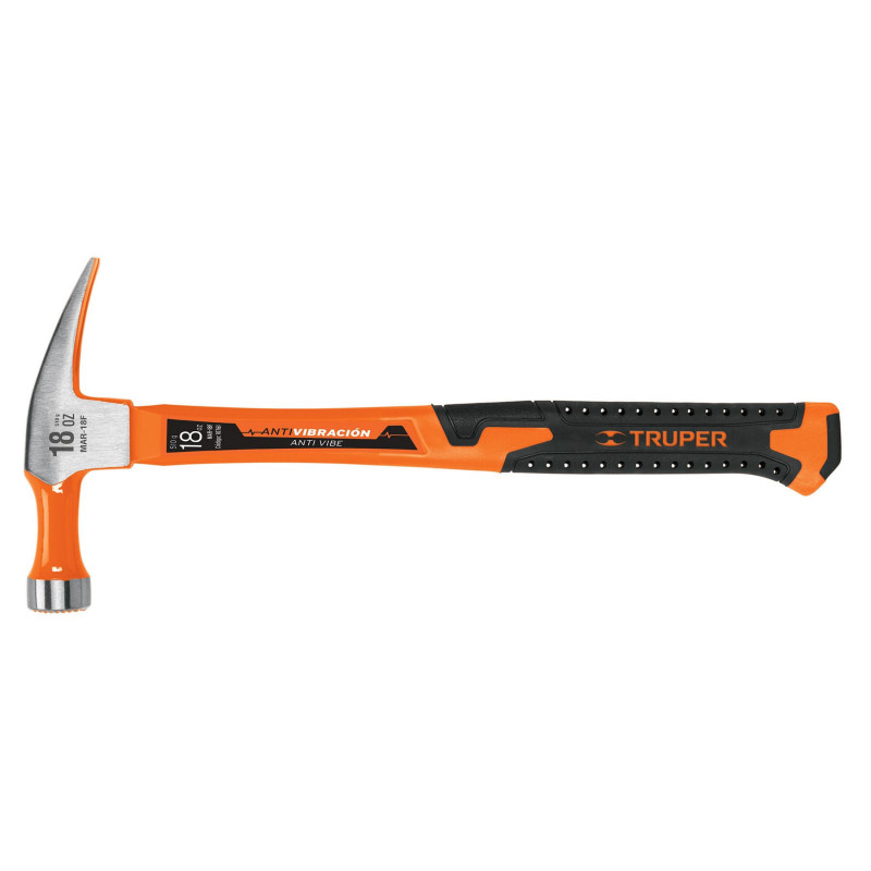 MAR-18F Martillo de uña recta, 18 oz, mango fibra de vidrio TRUPER | DIHERESA