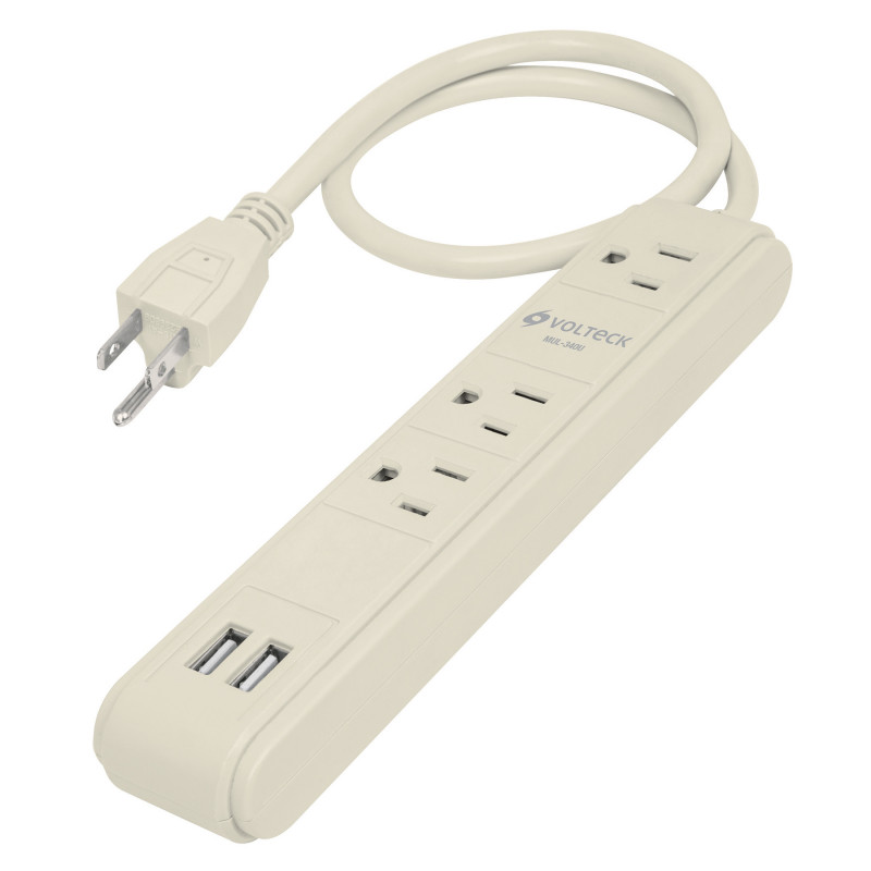 MUL-340U Multicontacto 3 entradas,supresor, 300 joules, 2 puertos USB TRUPER | DIHERESA