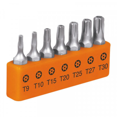 P7-15TS Juego de 7 puntas Torx, largo con seguro 1', en organizador TRUPER | DIHERESA