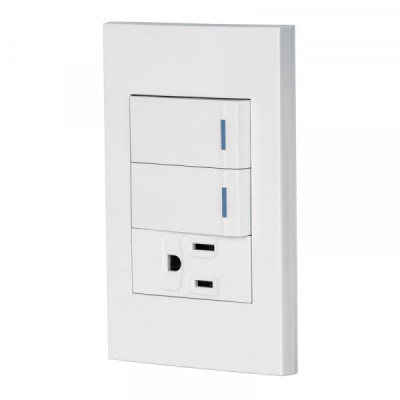 PA-APCO-E2B Placa armada con 2 interruptores y contacto, Española,blanco TRUPER | DIHERESA