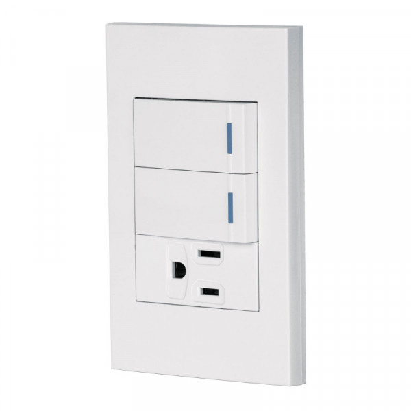 PA-APCO-E2B Placa armada con 2 interruptores y contacto, Española,blanco TRUPER | DIHERESA
