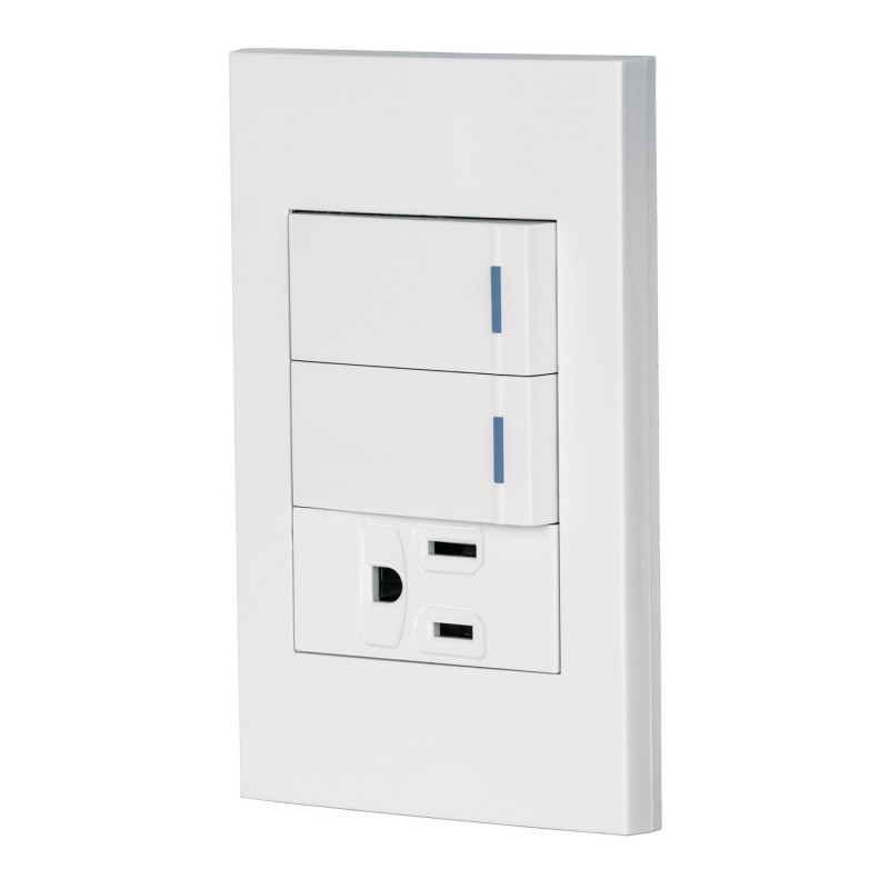 PA-APCO-E2B Placa armada con 2 interruptores y contacto, Española,blanco TRUPER | DIHERESA