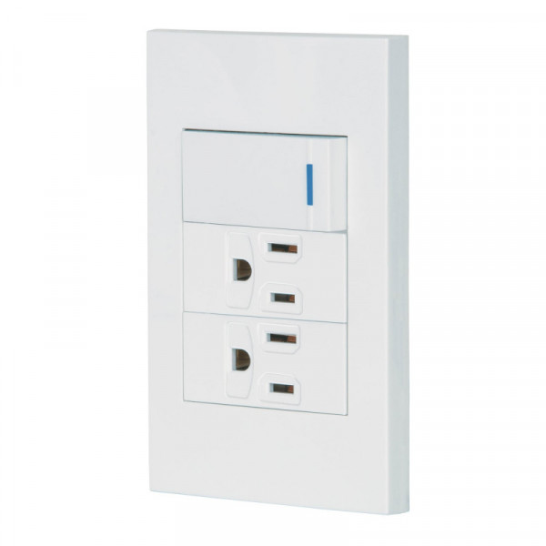 PA-APCO-E3B Placa armada con interruptor y 2 contactos, Española,blanco TRUPER | DIHERESA