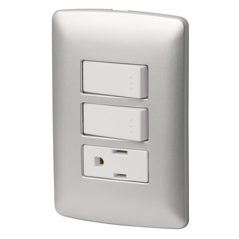 PA-APCO-I2P Placa armada contacto 2 interruptores, plata, línea Italiana TRUPER | DIHERESA PA-APCO-I2P Placa armada contacto 2 interruptores, plata, línea Italiana TRUPER | DIHERESA