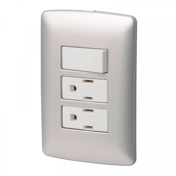 PA-APCO-I3P Placa armada 2 contactos e interruptor,plata, línea Italiana TRUPER | DIHERESA