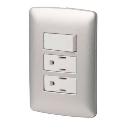 PA-APCO-I3P Placa armada 2 contactos e interruptor,plata, línea Italiana TRUPER | DIHERESA
