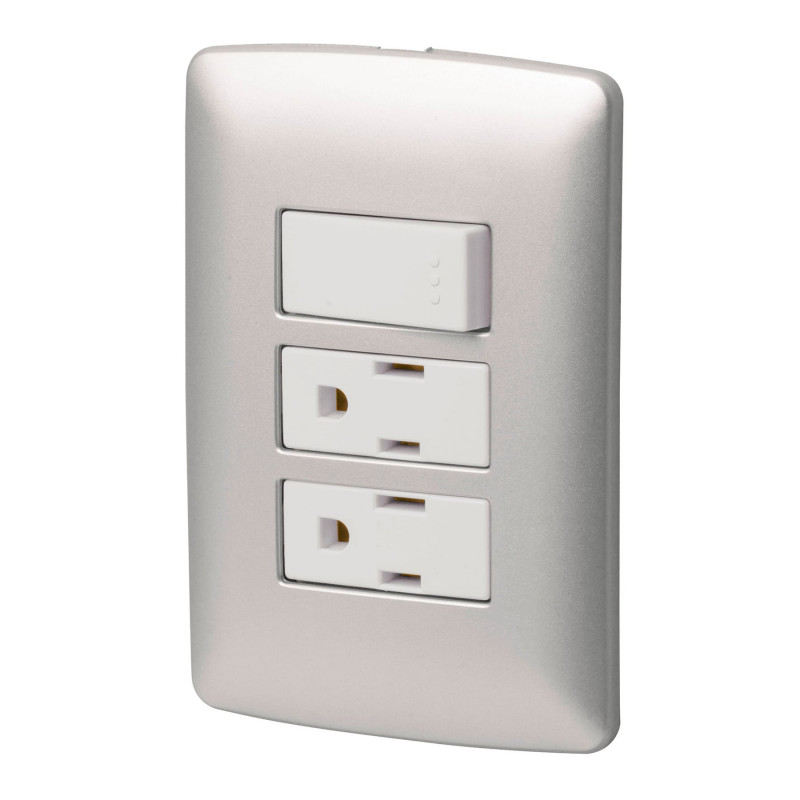 PA-APCO-I3P Placa armada 2 contactos e interruptor,plata, línea Italiana TRUPER | DIHERESA