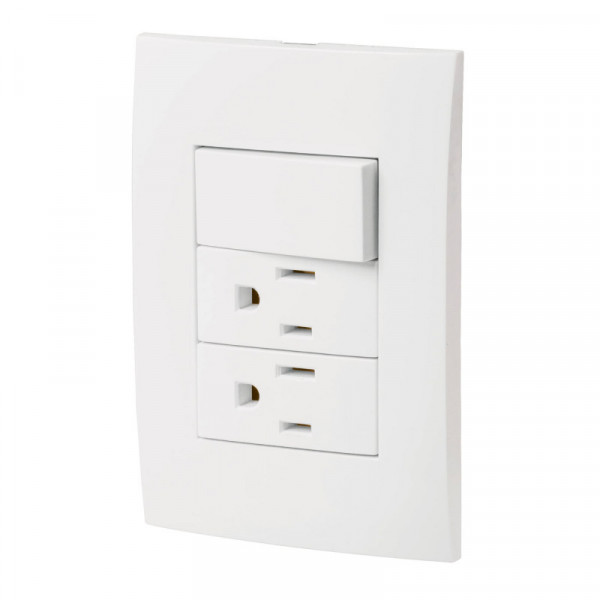 PA-APCO-O3B Placa armada 2 contactos e interruptor, línea Oslo, blanco TRUPER | DIHERESA