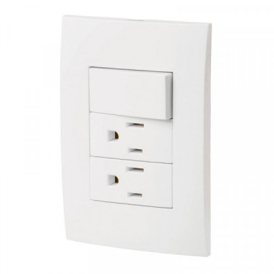 PA-APCO-O3B Placa armada 2 contactos e interruptor, línea Oslo, blanco TRUPER | DIHERESA