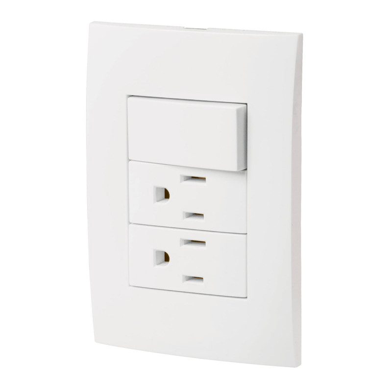 PA-APCO-O3B Placa armada 2 contactos e interruptor, línea Oslo, blanco TRUPER | DIHERESA