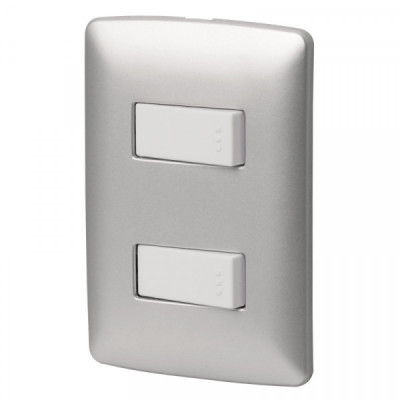PA-APDO-IP Placa armada 2 interruptores sencillos, Italiana, plata TRUPER | DIHERESA