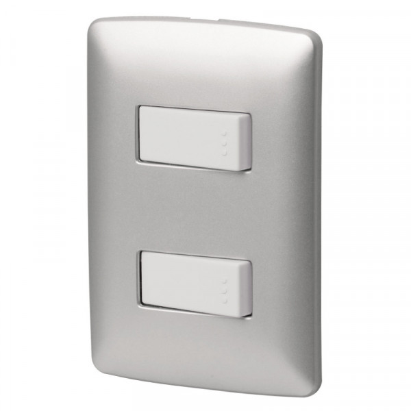 PA-APDO-IP Placa armada 2 interruptores sencillos, Italiana, plata TRUPER | DIHERESA