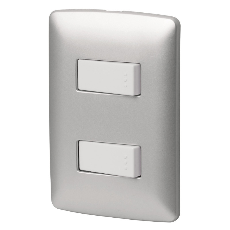 PA-APDO-IP Placa armada 2 interruptores sencillos, Italiana, plata TRUPER | DIHERESA