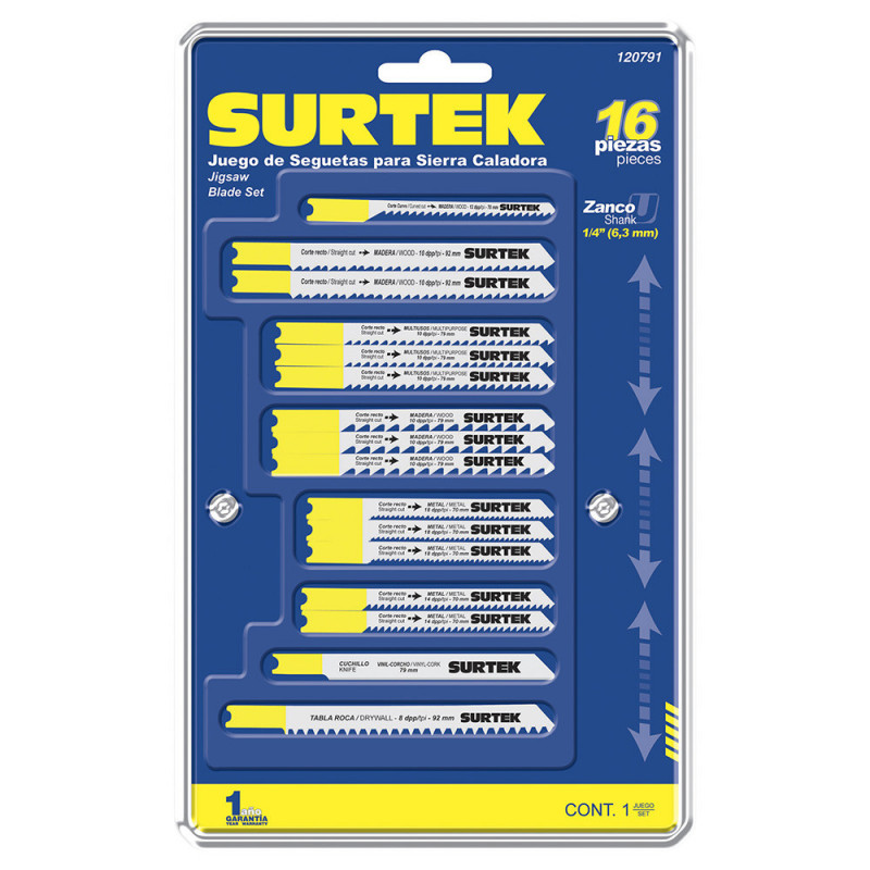 120791 SURTEK Juego de 16 seguetas para sierra caladora Surtek | DIHERESA 120791 SURTEK Juego de 16 seguetas para sierra caladora Surtek | DIHERESA