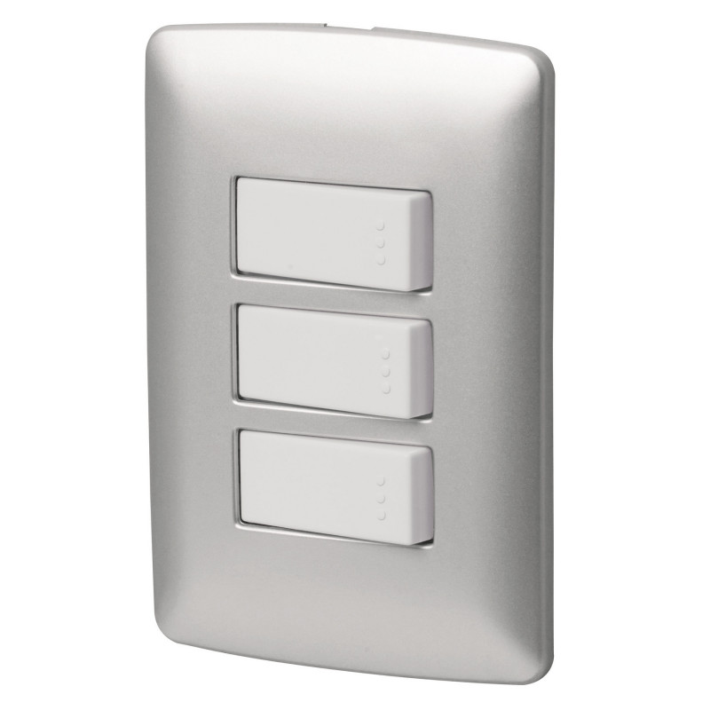 PA-APTR-IP Placa armada 3 interruptores sencillos,plata, línea Italiana TRUPER | DIHERESA PA-APTR-IP Placa armada 3 interruptores sencillos,plata, línea Italiana TRUPER | DIHERESA