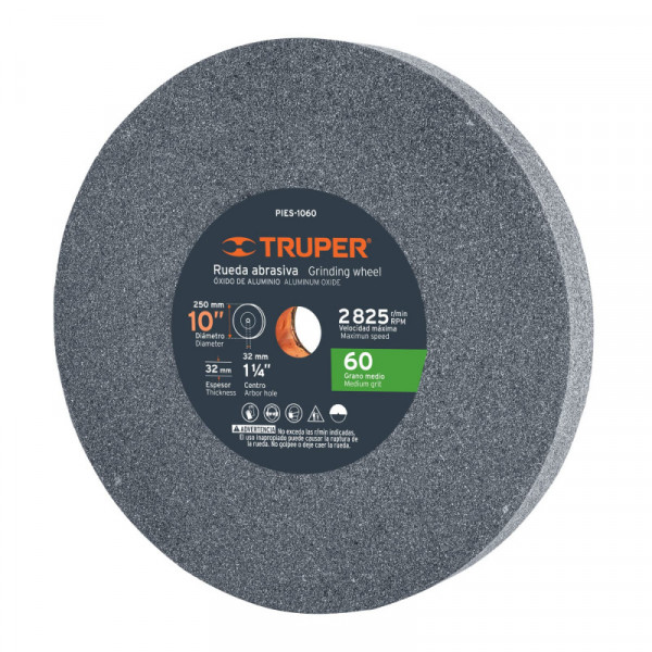 PIES-1060 Piedra para esmeril 10 X 1-1/4', óxido de aluminio, grano 60 TRUPER | DIHERESA