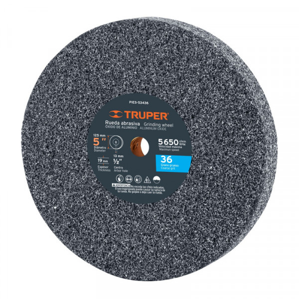 PIES-53436 Piedra para esmeril 5 X 3/4' óxido de aluminio, grano 36 TRUPER | DIHERESA