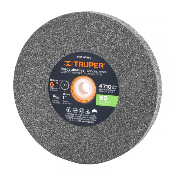 PIES-63460 Piedra para esmeril 6 X 3/4' óxido de aluminio, grano 60 TRUPER | DIHERESA