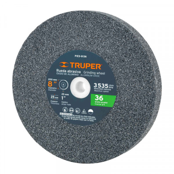 PIES-8136 Piedra para esmeril 8 X 1' óxido de aluminio, grano 36 TRUPER | DIHERESA