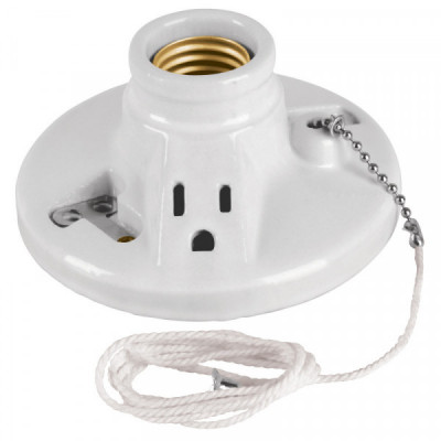 POPO-20 Portalámpara de porcelana, con ladrón y cadena, Volteck TRUPER | DIHERESA
