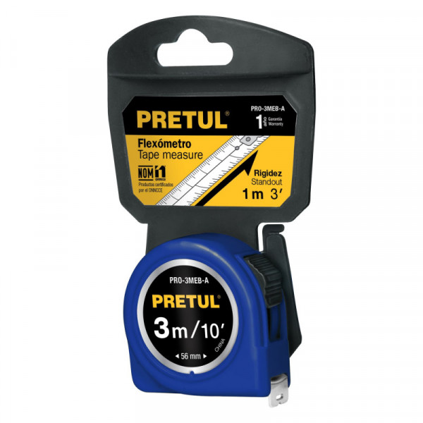 PRO-3MEB-A Flexómetro, azul, 3 m, cinta 13 mm, Pretul, tarjeta plástica TRUPER | DIHERESA