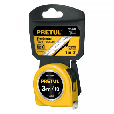 PRO-3MEB Flexómetro, amarillo, 3m,cinta 13mm, Pretul,tarjeta plástica TRUPER | DIHERESA