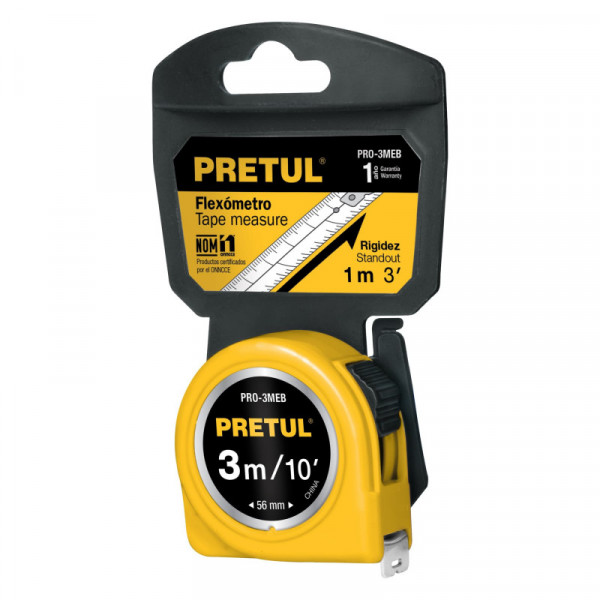 PRO-3MEB Flexómetro, amarillo, 3m,cinta 13mm, Pretul,tarjeta plástica TRUPER | DIHERESA