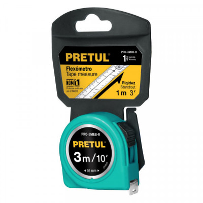 PRO-3MEB-R Flexómetro, rojo, 3 m, cinta 13 mm, Pretul, tarjeta plástica TRUPER | DIHERESA