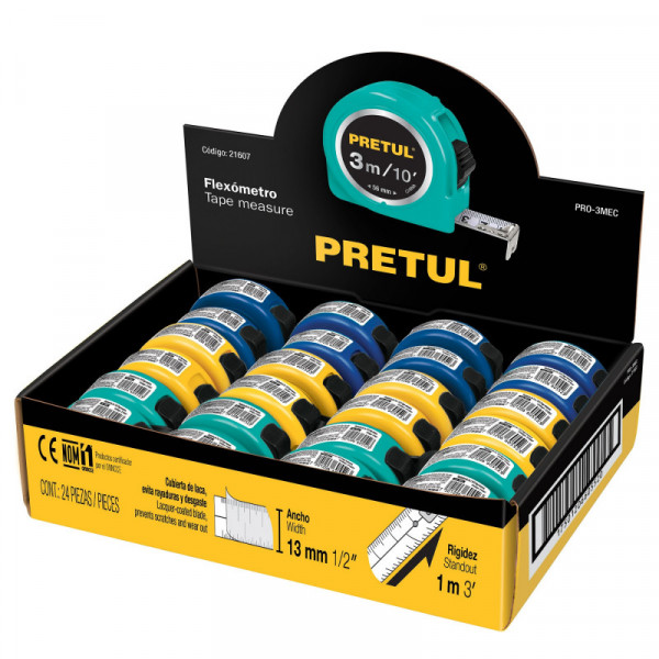 PRO-3MEC Flexómetros 3 m, cinta 13 mm en display box, 24 pzas, Pretul TRUPER | DIHERESA
