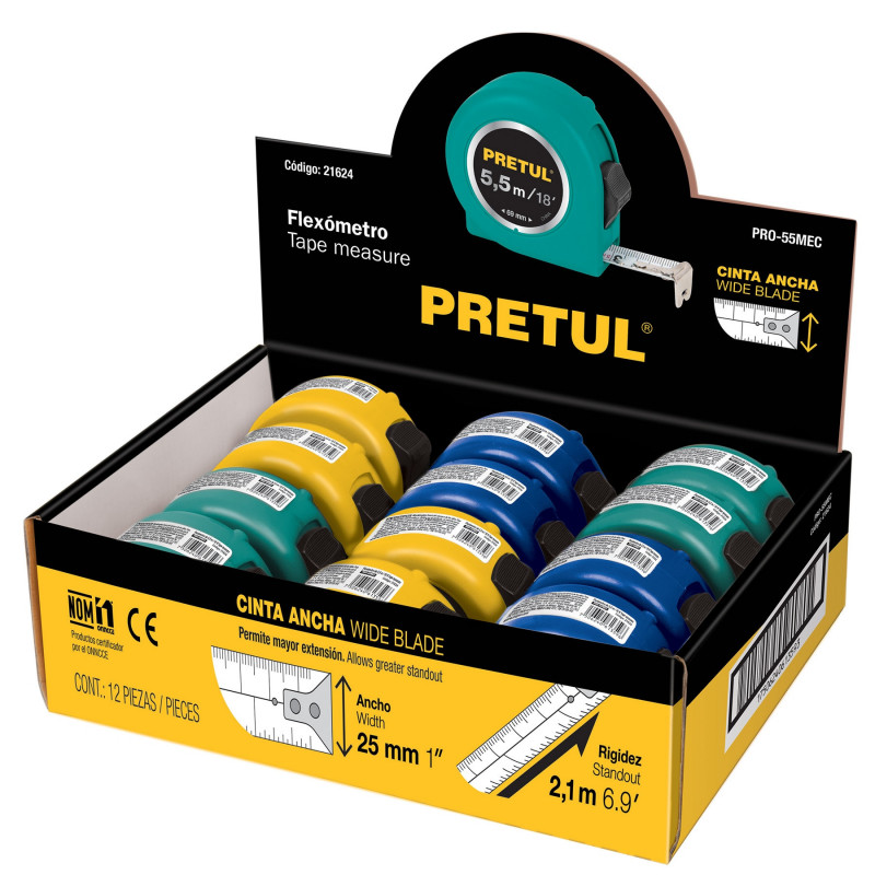 PRO-55MEC Flexómetros 5.5m, cinta 19 mm, display box,12 pzas,Pretul TRUPER | DIHERESA PRO-55MEC Flexómetros 5.5m, cinta 19 mm, display box,12 pzas,Pretul TRUPER | DIHERESA
