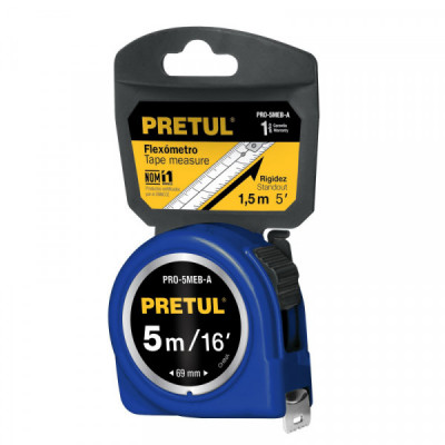 PRO-5MEB-A Flexómetro, azul, 5 m, cinta 19 mm, Pretul, tarjeta plástica TRUPER | DIHERESA