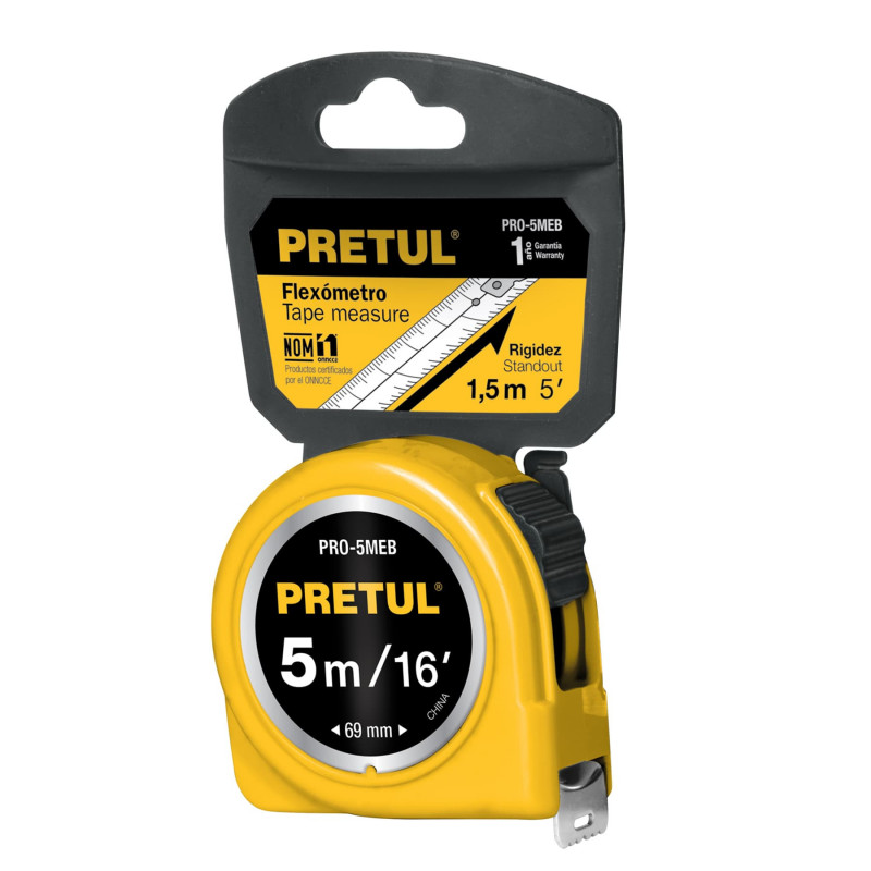 PRO-5MEB Flexómetro, amarillo, 5m,cinta 19mm, Pretul,tarjeta plástica TRUPER | DIHERESA PRO-5MEB Flexómetro, amarillo, 5m,cinta 19mm, Pretul,tarjeta plástica TRUPER | DIHERESA