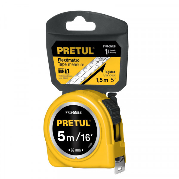 PRO-5MEB Flexómetro, amarillo, 5m,cinta 19mm, Pretul,tarjeta plástica TRUPER | DIHERESA