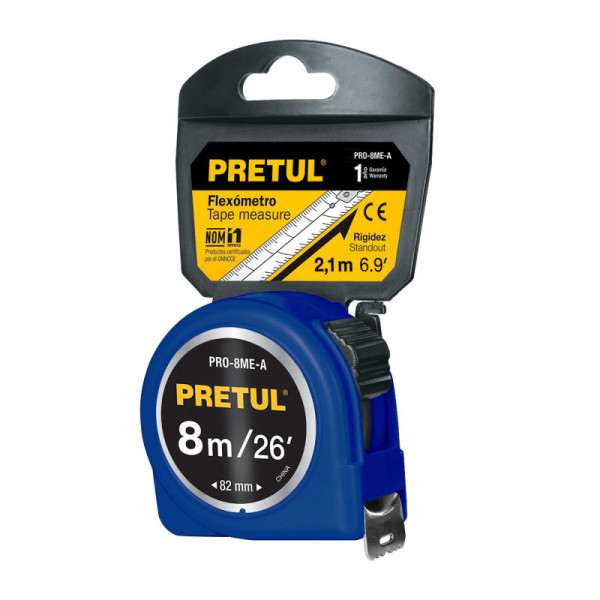 PRO-8ME-A Flexómetro azul 8m cinta 25 mm, Pretul tarjeta plástica TRUPER | DIHERESA