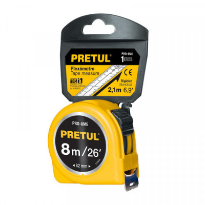 PRO-8ME Flexómetro, amarillo, 8m, cinta 25 mm, Pretul, tarjeta plást TRUPER