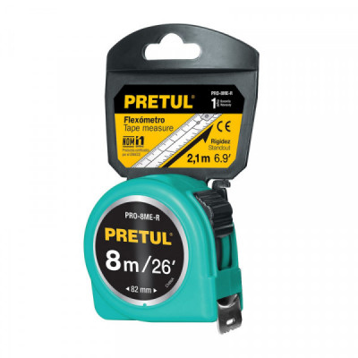 PRO-8ME-R Flexómetro rojo 8m cinta 25 mm, Pretul tarjeta plástica TRUPER | DIHERESA