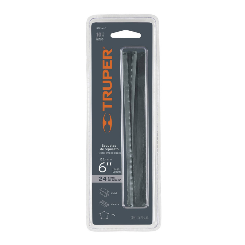 REP-AJ-6 Repuesto de segueta para arco AJ-6, blister con 5 pzas TRUPER | DIHERESA REP-AJ-6 Repuesto de segueta para arco AJ-6, blister con 5 pzas TRUPER | DIHERESA