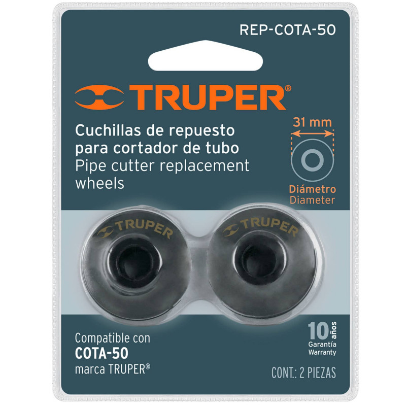 REP-COTA-50 Repuesto de cuchillas para cortador de tubo COTA-50, 2 pzas TRUPER | DIHERESA REP-COTA-50 Repuesto de cuchillas para cortador de tubo COTA-50, 2 pzas TRUPER | DIHERESA
