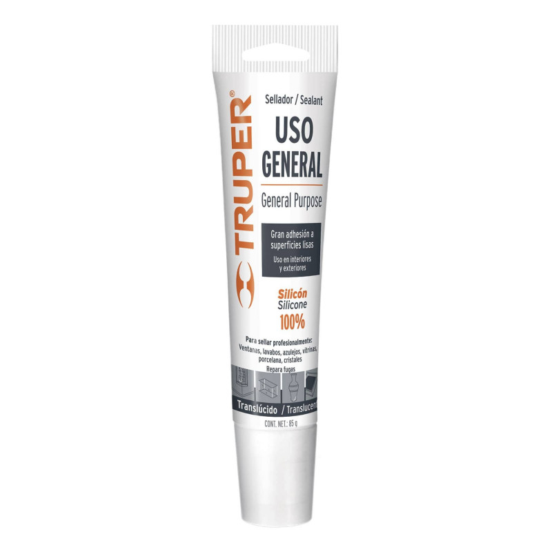 SIL-85T Sellador transparente, 100% de silicón, 85 gr TRUPER | DIHERESA