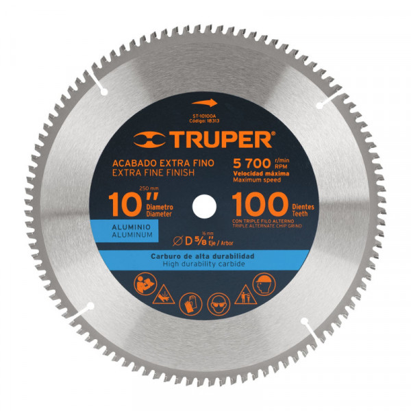 ST-10100A Disco sierra p/aluminio 10', 100 dientes, centro 5/8' TRUPER | DIHERESA
