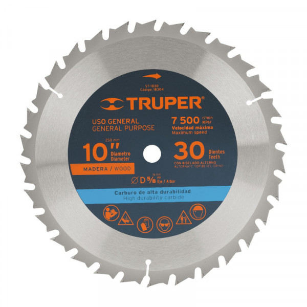 ST-1030 Disco sierra p/madera 10', 30 dientes, centro 5/8' TRUPER | DIHERESA