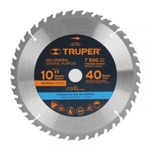 ST-1040E Disco sierra p/madera 10', 40 dientes, centro 1' TRUPER | DIHERESA